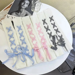 Lbsfy Lolita Leg Warmer Japanese Gothic Long Socks Ribbon Leggings Gaiters Knee Goth Winter Sock Knitted Cuffs Ankle Warmer for Women