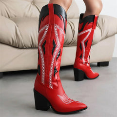 LBSFY  -  Women Cowboy Boots Western Knee High Block Heel Plus Size 43 Cowgirl Shoes
