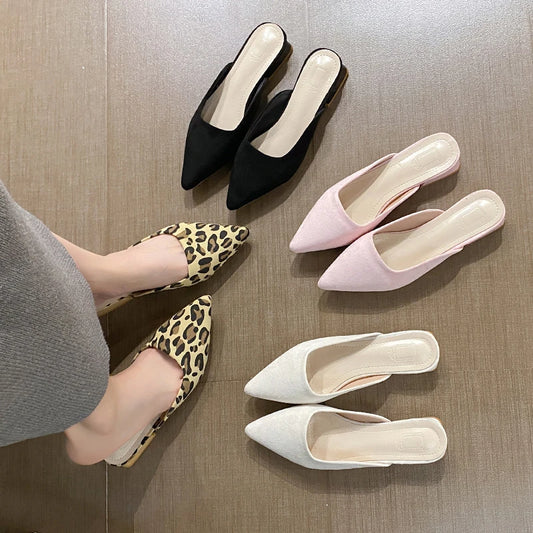 LBSFY  -  New Summer Women Leopard Mules Slippers Fashion Shallow Pointed Toe Slides Shoes Ladies Casual Outdoor Low Heel Sandalias