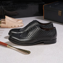 LBSFY  - Brogue Style Men's Oxfords Genuine Leather Wingtip Wedding Party Dress Shoes for Men Lace-Up Business Office Suit Formal Oxford