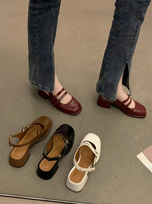 LBSFY  -   Summer Elegant Ladies Sandals Fashion Hollow Medium Heels Women Shallow Party Shoes Square Toe Casual Shoes Slim Design