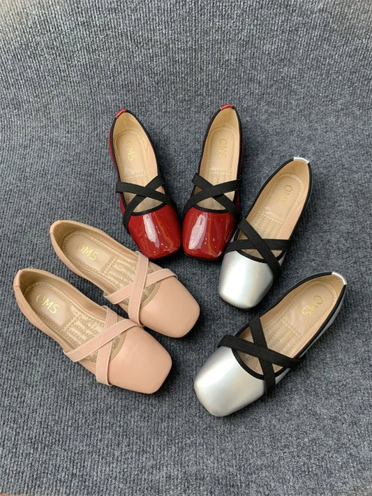 LBSFY  -  Elegant Ballet Flats Cloud Shoes Women PU Leather Elegant Red Mary Janes Shoes Ladies Square Toe Spring Autumn Shallow Loafers