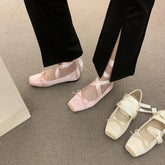 LBSFY  -  New Women Bow Tie Cross Tie Ballet Flats Shallow Female Sweet Dancing Mary Jane Square Toe Ladies Single Shoe Party Outside