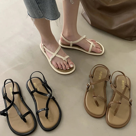 LBSFY  -  2024 Summer Gladiator Women Sandals Fashion Elegant Clip Toe Soft Sole Flats Shoes Ladies Casual Beach Vacation Sandalias