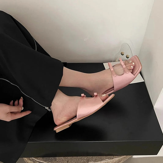 LBSFY  -  Designer Summer Women Slipper Fashion Ladies Butterfly-knot Open Toe Flats Slides Casual Beach Dress Sandal Shoes