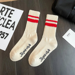 Lbsfy Fashion Unisex Striped Cotton Mid-calf Warm Socks Sweat-absorbent Anti-friction Sports Socks Men Basketball Socks Running Socks