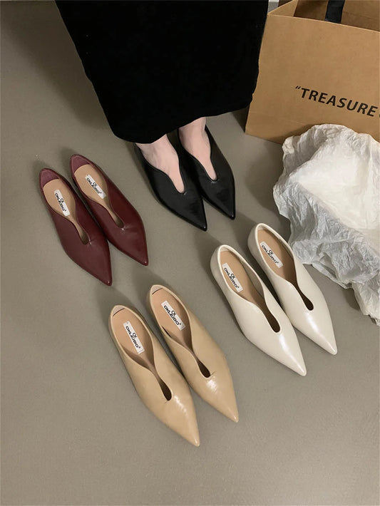 LBSFY  -  Fashion Women Flats Loafers Pointed Toe Shallow Slip On Flat Low Heels Black Red White Yellow Casual Mules Shoes Size 35-39