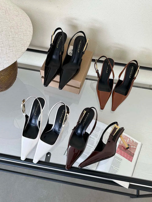 LBSFY  -  Pointed Toe Women Sandal 2024 New Arrivals Fashion Dress Shoes Back Strap Thin High Heels Party Pumps Belt Buckle Wedding Pumps