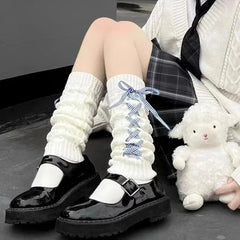 Lbsfy Lolita Leg Warmer Japanese Gothic Long Socks Ribbon Leggings Gaiters Knee Goth Winter Sock Knitted Cuffs Ankle Warmer for Women