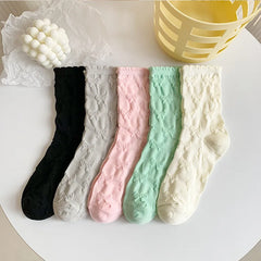 Lbsfy Socks Spring Summer Solid Color Casual Bow Lace Sweet Style Girl Cotton Middle Tube Woman Girls Gift Lolita Harajuku Socks