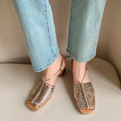 LBSFY - Women Sandals Sweet High Heels Fashion Genuine Leather Ankle Strap Narrow Band Office Party Shoes Woman 2024 New Women Sandals