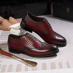 LBSFY  - Brogue Style Men's Oxfords Genuine Leather Wingtip Wedding Party Dress Shoes for Men Lace-Up Business Office Suit Formal Oxford