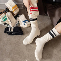 Lbsfy Fashion Unisex Striped Cotton Mid-calf Warm Socks Sweat-absorbent Anti-friction Sports Socks Men Basketball Socks Running Socks
