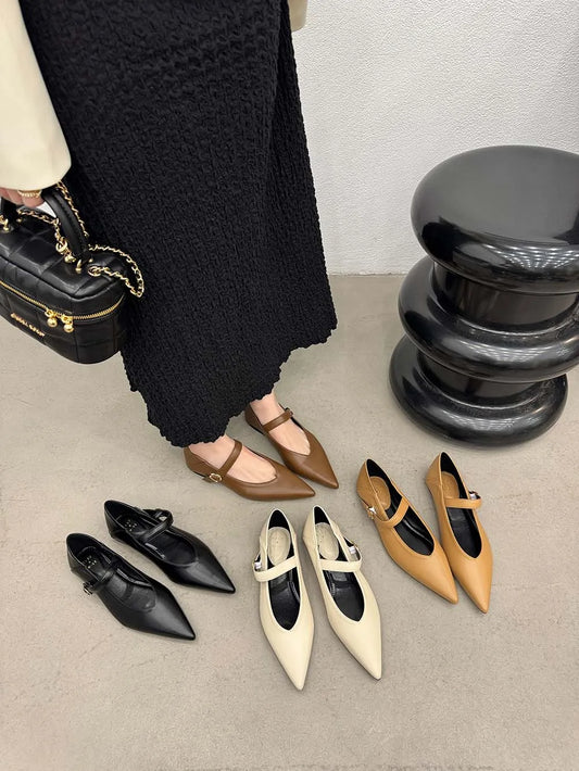 LBSFY  -  Pointed Toe Women Loafers 2024 New Arrivals Autumn Dress Shoes Low Heeled Black Beige Brown Khaki Dress Shoes Woman Size 35-39