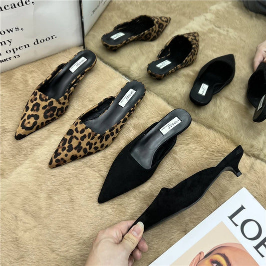 LBSFY  -  Spring Pointed Toe Mules Fashion Leopard Print Women Slippers Casual Women's Shoes Women Low Heels Elegant Ladies Outdoor Slide
