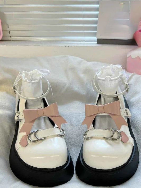 LBSFY  -  Kawaii Sweet Lolita Style Shoes Woman Mary Janes 2024 Summer Bow Casual Platform Buckle Shoes Party Non-slip Round Toe Shoes