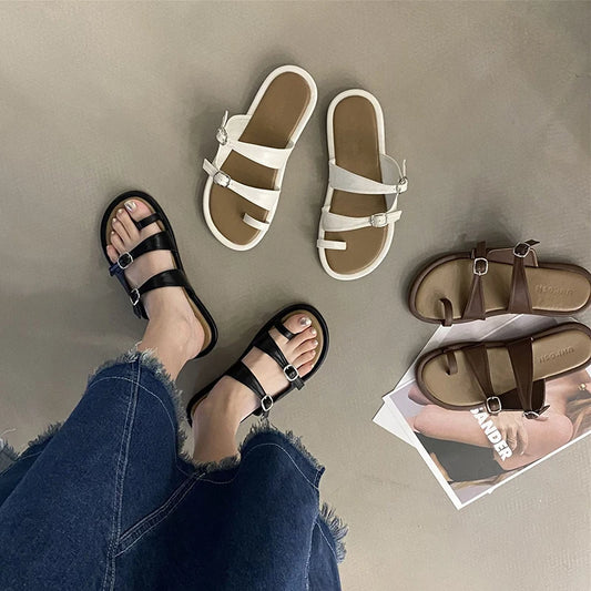 LBSFY  -  Summer Gladiator Women Slippers Fashion Elegant Clip Toe Soft Sole Flats Slides Shoes Ladies Casual Beach Vacation Flip Flop