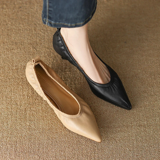 LBSFY  -   new Spring women pumps natural leather 22-24.5cm sheepskin+pigskin full leather pointed toe low heels soft women shoes