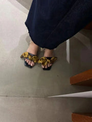 LBSFY - Casual Women Slippers Summer Dress Shoes Bow Design Casual Slides Summer Outside Mules Black Silver Size 35-39 Party Slippers