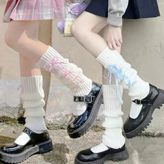 Lbsfy Lolita Leg Warmer Japanese Gothic Long Socks Ribbon Leggings Gaiters Knee Goth Winter Sock Knitted Cuffs Ankle Warmer for Women