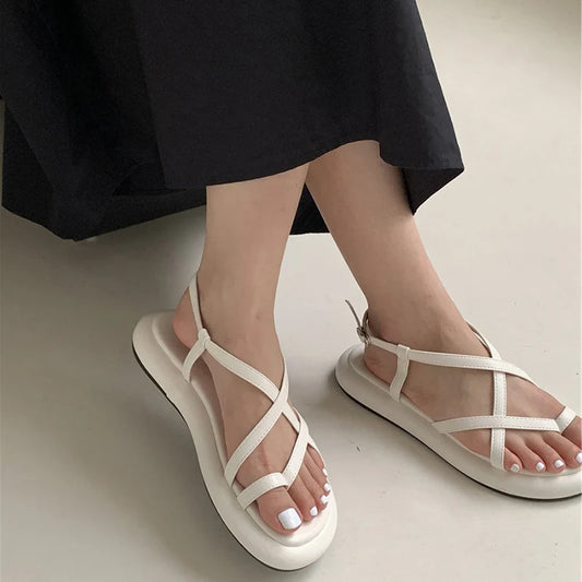 LBSFY  -  2024 Summer Gladiator Women Sandals Fashion Clip Toe Narrow Band Shoes Ladies Casual Outdoor Soft Sole Flats Sandalias