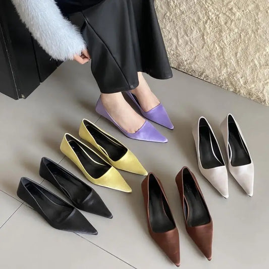 LBSFY  -  New Spring Fashion Satin Women's Pumps Mid Heels Shoes Female Thin High Heels Ladies Shallow Single Shoes Mujer Zapatillas