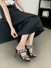 LBSFY  -  Fashion Women Slides Slippers Sexy Party Pumps Thin High Heels Black Red Silver Gladiator Summer Dress Sandals Slip On Party  39