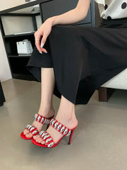 LBSFY  -  Fashion Women Slides Slippers Sexy Party Pumps Thin High Heels Black Red Silver Gladiator Summer Dress Sandals Slip On Party  39
