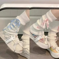 Lbsfy Lolita Leg Warmer Japanese Gothic Long Socks Ribbon Leggings Gaiters Knee Goth Winter Sock Knitted Cuffs Ankle Warmer for Women