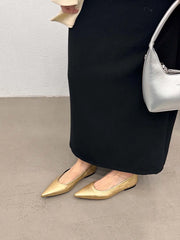 LBSFY  -  Pointed Toe Women Loafers 2024 New Arrivals Autumn Spring Dress Shoes Casual Fashion Laies Low Heeled Solid Color Black Gold 39