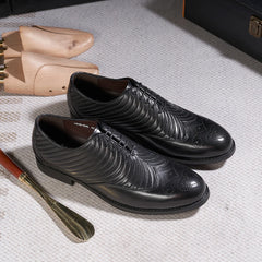 LBSFY  - Brogue Style Men's Oxfords Genuine Leather Wingtip Wedding Party Dress Shoes for Men Lace-Up Business Office Suit Formal Oxford