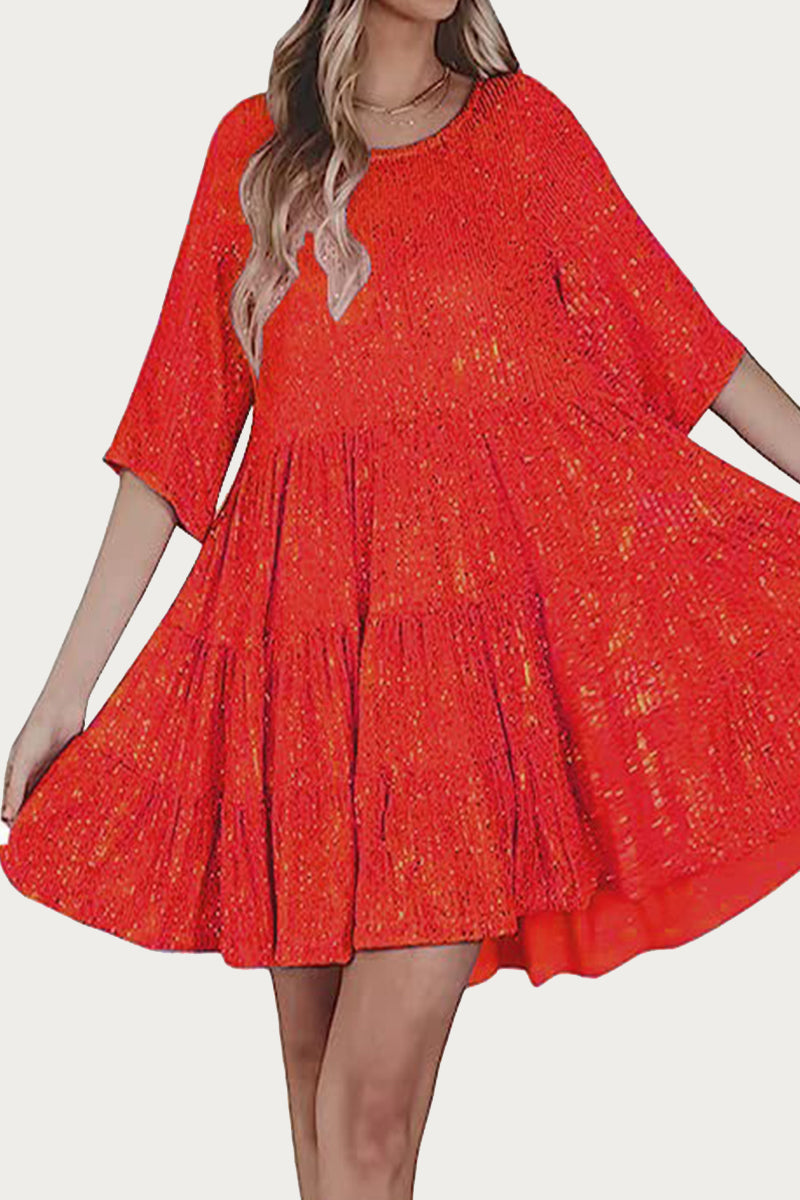 Casual Solid Sequins Sequined O Neck A Line Dresses