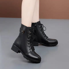 LBSFY  -  Female Ladies Women Genuine Leather Ankle Boots Platform Winter Antumn Plush Fur Warm Shoes Plus Size Lace Up 35-43
