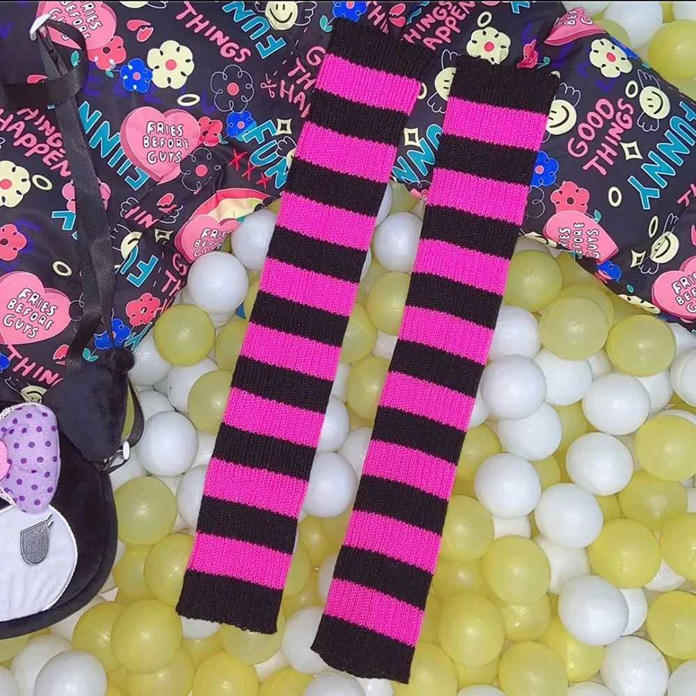 Lbsfy Y2K E-girl Goth Striped Women Leg Warmers 2000s Lady Cute Jk Stretch Knee-length Cool Hipster Warm Knit Sock Fashion Socks