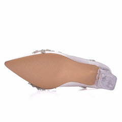 LBSFY  -  High Heels Luxury Satin Silk Wedding Shoes Bride Clear Christmas Day Evening Party Pumps