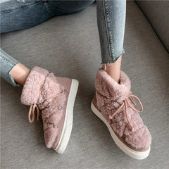 LBSFY  -  Sweet Women Wool Cow Suede Ankle Boots Female Big Size Snow Boots Dancing Casual Shoes Woman Newest Flats Platform Boots