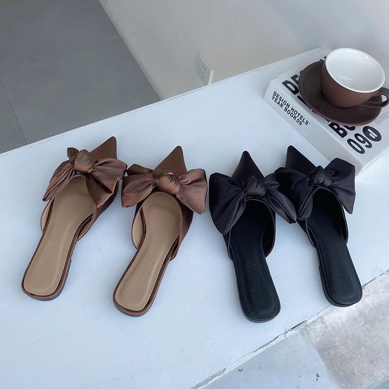 LBSFY  -  Women Casual Flats Heeled Slippers Shoes Woman Outdoor Slides Summer Women Bow Slippers Shoes Mules Single Shoes Dropshipping