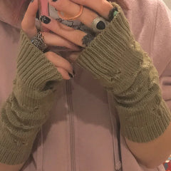 Lbsfy New Warmer Winter Women Gloves Stylish Hand Gloves Girl Arm Crochet Knitting Hollow Heart Mitten Warm Fingerless Gloves