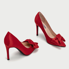 LBSFY  -  Red Thin High Heel Wedding Shoes Women Bow Chinese Bridal Shoes Low Heel Shoes Female Size 31 To 44