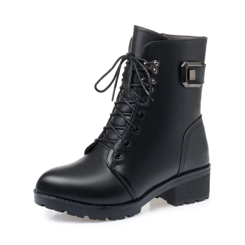 LBSFY  -  Female Ladies Women Genuine Leather Ankle Boots Platform Winter Antumn Plush Fur Warm Shoes Plus Size Lace Up 35-43