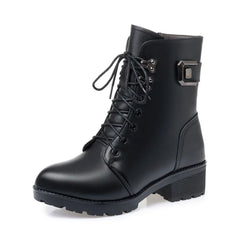 LBSFY  -  Female Ladies Women Genuine Leather Ankle Boots Platform Winter Antumn Plush Fur Warm Shoes Plus Size Lace Up 35-43