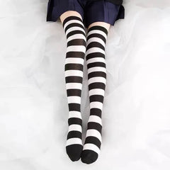 Lbsfy Black Pink Blue Lolita Striped Stockings For Women Lovely School Girls Knee High Long Stockings Cosplay Anime Student Socks