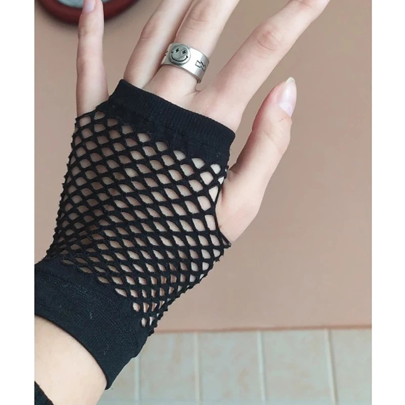 Lbsfy 1 Pair Black Girl Womens Short Fishnet Net Gloves Fingerless Mesh Gloves Punk Rock Fancy Night Club Party Sexy Fashion Gloves