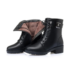 LBSFY  -  Female Ladies Women Genuine Leather Ankle Boots Platform Winter Antumn Plush Fur Warm Shoes Plus Size Lace Up 35-43