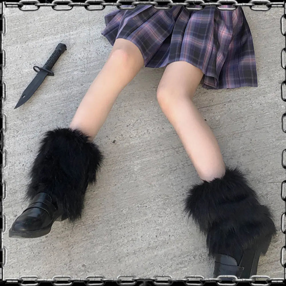 Lbsfy Furry Leg Warmers Y2K Goth White Faux Fur Leg Warmers Boot Covers Lady Cute Jk Knee-length Hipster Warm Sock Fashion Socks