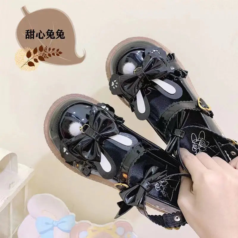 LBSFY  -Kawaii Rabbit Bow Lolita Shoes Loli Elegant Jk Uniform Female Round Head Lovely Student Anime Gothic Cute Cosplay Goth Shoe