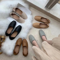 LBSFY -Women Flats New Ballerinas Soft Leather Moccasins Slip On Retro Grandma Shoes  Ladies mules slippers Spring Summer