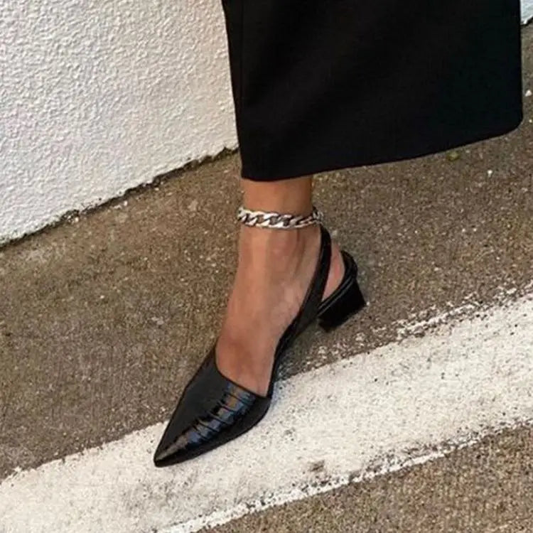 LBSFY -Women's Pointed Toes Pumps Mid Chunky Heels Slingback Sandals Shoes Summer New Vintage Woman Lady Female Sandals Slippers Shoes