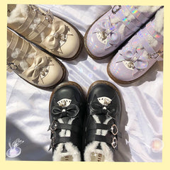 LBSFY  -  Jk School Sweet Student Lolita Shoes Vintage Round Head Plus Velvet Women Shoes Cute Bowknot Warm Kawaii Shoes Loli Boots