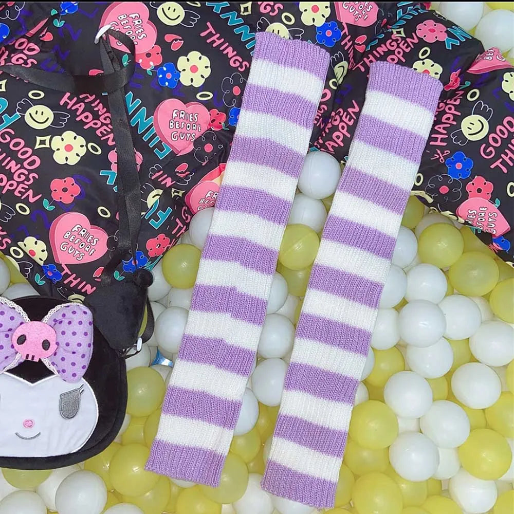 Lbsfy Y2K E-girl Goth Striped Women Leg Warmers 2000s Lady Cute Jk Stretch Knee-length Cool Hipster Warm Knit Sock Fashion Socks